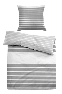 Grå stribet sengetøj 140x220 cm - Blødt bomuldssatin - Grå og hvidt sengesæt - Vendbart design - Tom Tailor